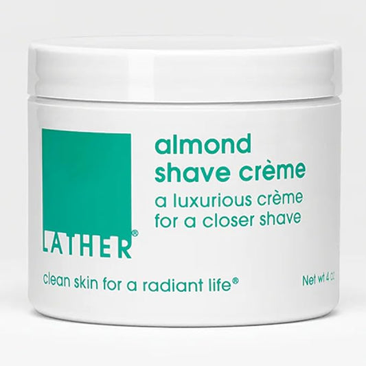 LATHER - Almond Shave Crème, 4 oz - Non-Foaming Luxurious Shaving Cream for Women and Men - Almond Oil, Vitamin E, Omega Fatty Acids - Sensitive Skin Safe - Vegan & Cruelty Free - Beauty & Skincare