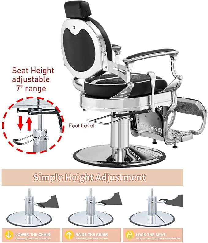 Kaleurrier Heavy Duty Barber Chair for Barbershop - Quilted Leather Hair Stylist Chair with Chrome Accents - Salon Furniture Equipment for Salon Station Home Massage Tattoo Black and White