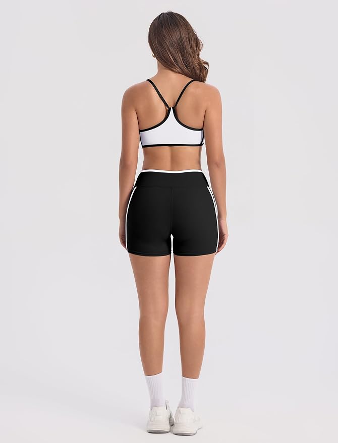 ABOCIW Workout Sets for Women 2 Piece Color Block Strappy Sports Bra High Waist Shorts Gym Yoga Pilates Outfits