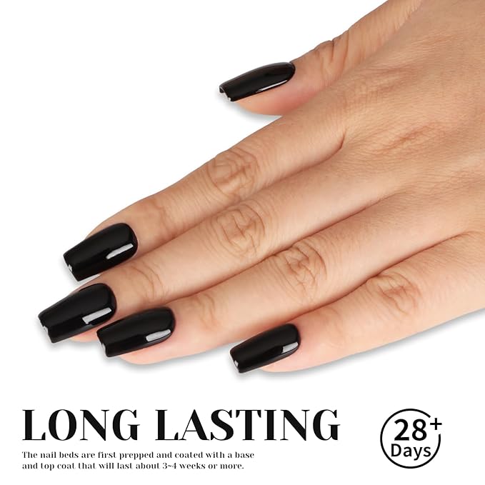 Black Nail Polish, UV/LED Lamp Soak Off Opaque Dark Gel for Manicure Salon or DIY Nail Art at Home, 0.51 Oz Color Kit for Women Girls Gift - GP0048