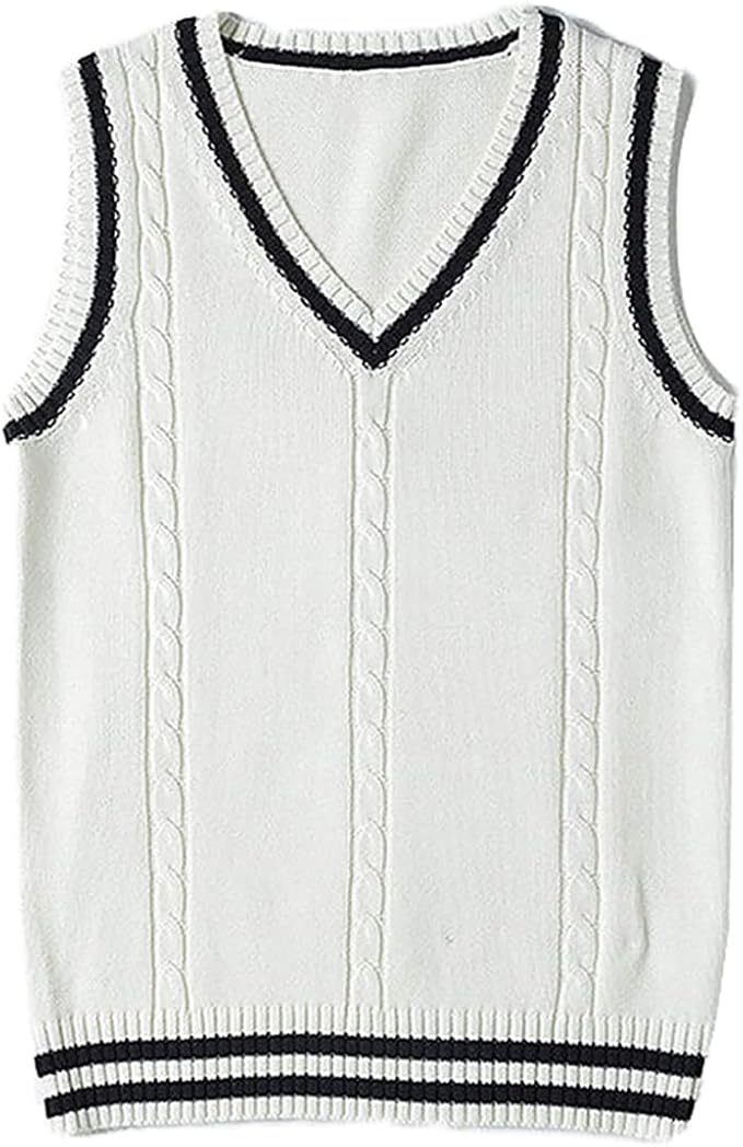 jinghuiyue Women’s V Neck Sweater Vest School Uniform Solid Color Sleeveless Knit Sweaters Pullover Tank Tops