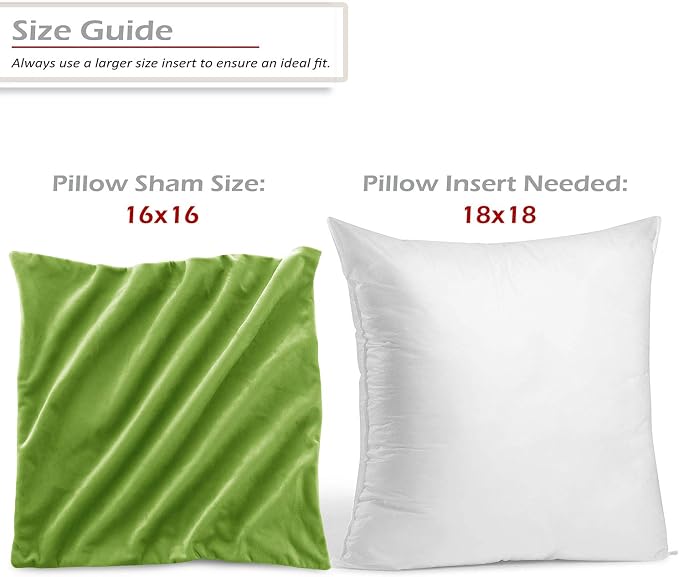Throw Pillow Inserts Pack of 2 with Velvet Soft Solid Decorative Square Throw Pillow Covers Set for Sofa Couch Car Bedroom, 18X18 Throw Pillows Inserts with 16x16 Washable Cushion Covers, Garden Green