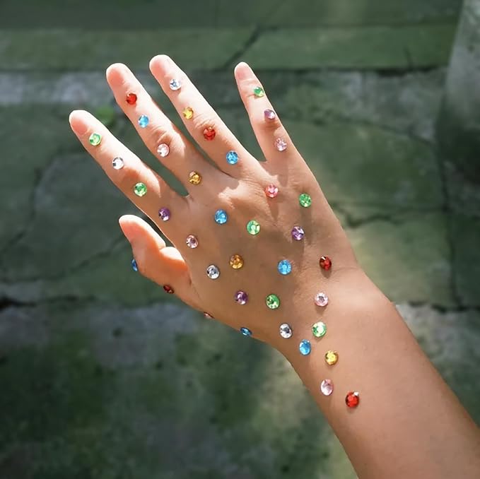 2640Pcs Rhinestone Stickers Self Adhesive Facial Gem Stickers 4 Sizes 16 Colors for DIY Crafts Nail Art Body Makeup Festival Holiday Cards Kids Craft Decorations
