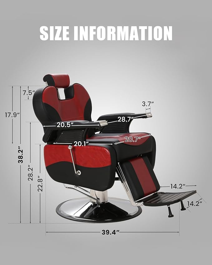 Barber Salon Chair for Hair Stylist, Reclining Chairs with Heavy Duty Hydraulic Pump, Styling Chair for Barbershop Spa Salon Home Studio (Red)