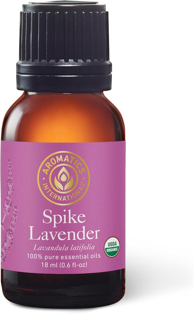 Aromatics International Premium Organic Spike Lavender Essential Oil 18ml | 100% Pure Essential Oil for Diffusion & Aromatherapy