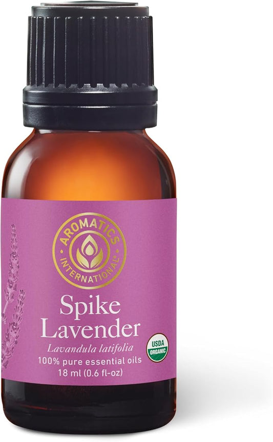 Aromatics International Premium Organic Spike Lavender Essential Oil 18ml | 100% Pure Essential Oil for Diffusion & Aromatherapy