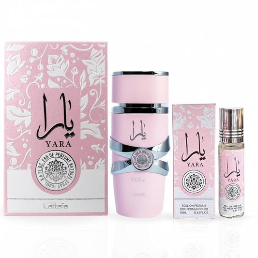 Lattafa Yara 2-piece Fragrance Bundle for Women (3.4 Oz Eau de Parfum Spray + 0.34 Oz Concentrated Perfume Oil)