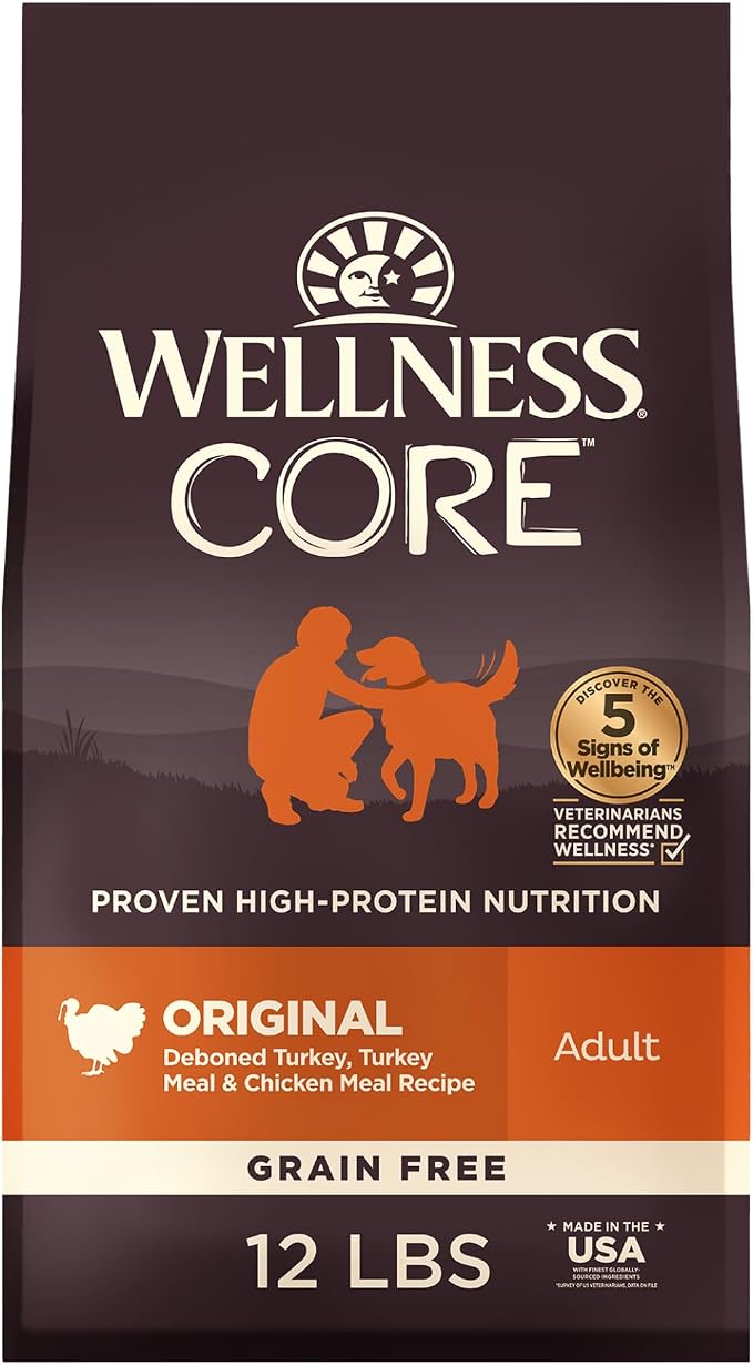 Wellness CORE Adult Dry Dog Food, Grain Free Kibble, Natural, High Protein, Turkey and Chicken Recipe, 12 lb Bag