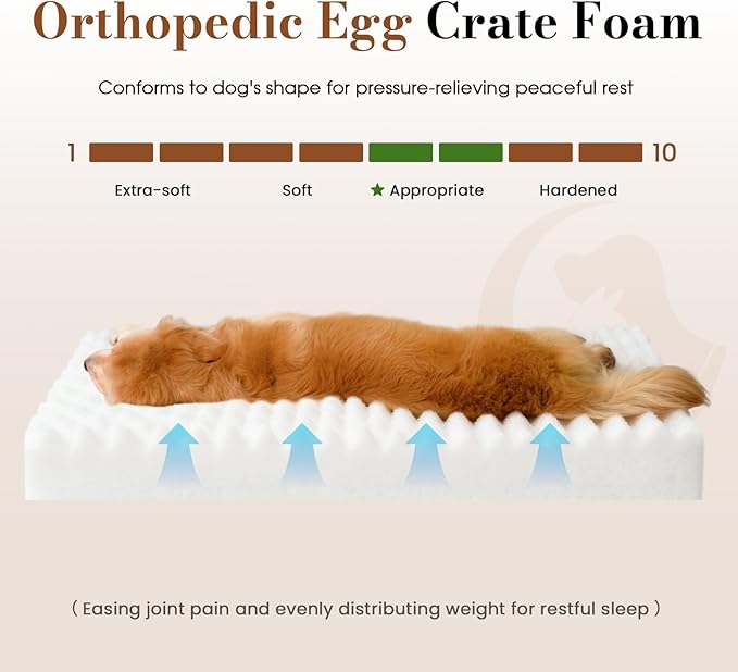 Large Orthopedic Dog Crate Bed with Waterproof Lining | Egg crate foam for joint support. Soft plush surface. Non-slip bottom. Removable & machine washable cover. OEKO-TEX certified