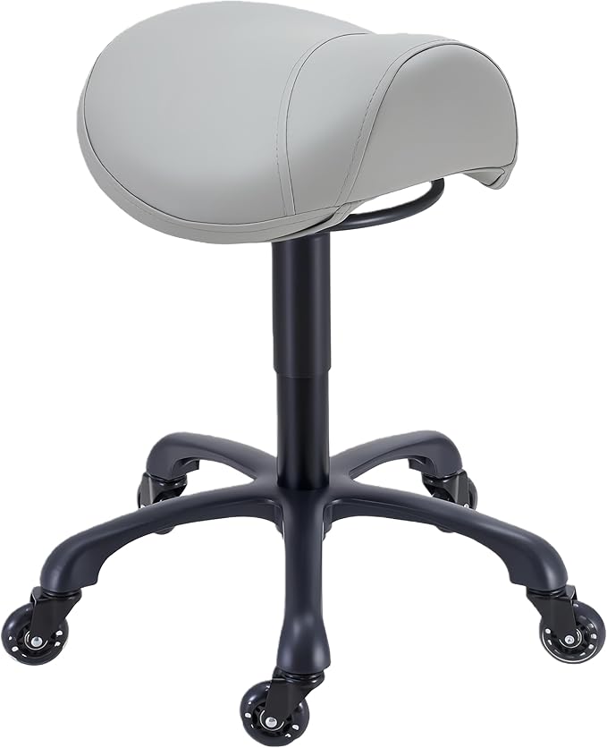 Saddle Salon Stool with Wheels,Heavy Duty Adjustable Rolling Stool for Barber, Tattoo, Nail,Spa,Dentist(Gray)