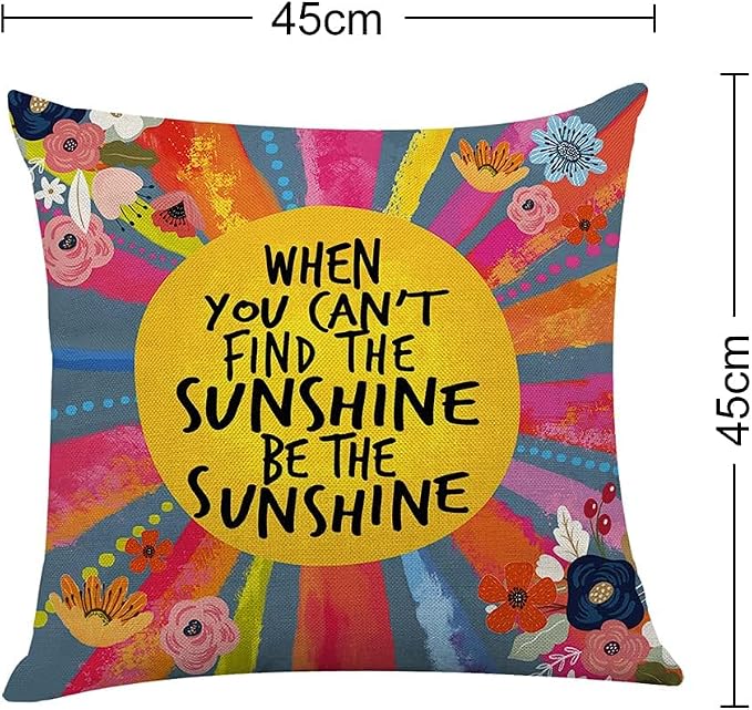 Littlefa Be The Sunshine Throw Pillow Cover,Bright Motivational Pillowcase | When You Can't Find The Sunshine Be the Sunshine Pillow Cover Decorative, Affirmation Colorful Throw Pillow Cover, 18×18 In
