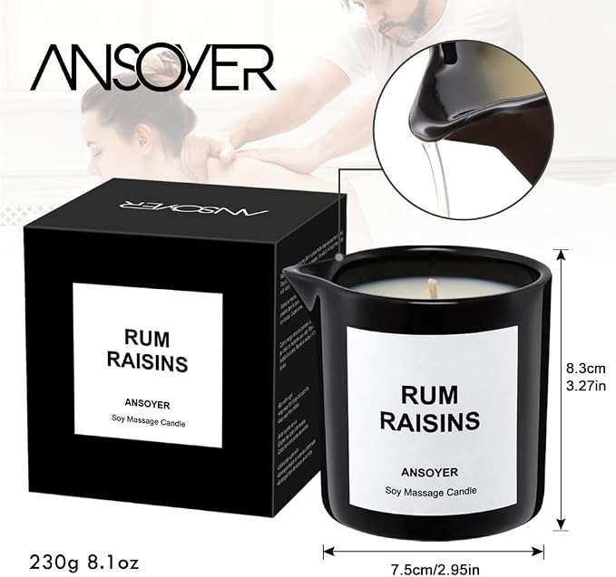 Massage Oil Candle, Ultra Hydrating Body Care with Soybean Oil, 8.1oz, Rum Raisins Scent, Amazing Gift
