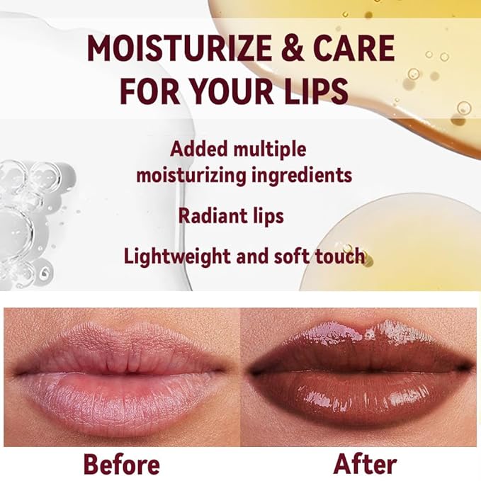 Brown Honey Tinted Lip Stain Lip Balm Lip Gloss Lipstick, Sheer Hydrating Lip Stains Tint, Moisturizing Lip Color for All Skin Tones, Nourishing Lip Balm with a Hint of Natural Black Cherry
