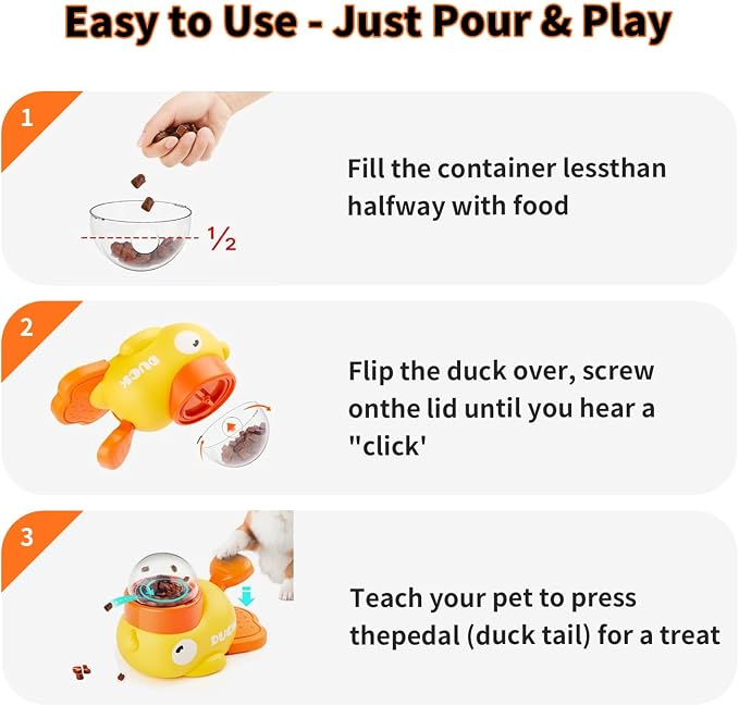 Duck Dog Interactive Treat Dispenser Toy Slow Feeder Food Puzzle | 3 Adjustable Openings Puppies Cats IQ Training Pet Toy for Boredom Relief & Healthy Digestion