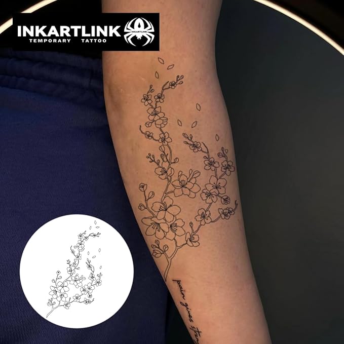 INKARTLINK Semi Permanent Tattoo, Party Tattoo, Beautiful and Realistic Design, Fun Tattoo Experience, Cruelty-free, Non-reflective, Waterproof (Cherry Blossoms)