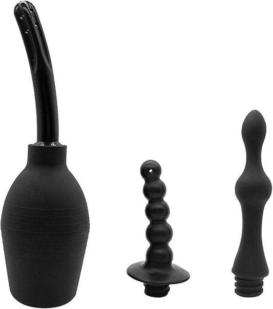Abyclean Anal Douche Enema Bulb Vaginal Douche Enema Cleaner for Women’s or Man’s Health (Black-310ml (3 Nozzle)