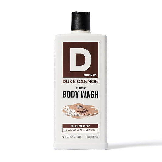 Duke Cannon Supply Co. Thick High Viscosity Body Wash – 3X Thicker, Plant-Based, Mineral-Enriched for Men – Men’s Body Scrub – Old Glory Scent