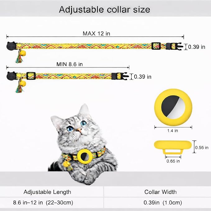 Cat Collar with AirTag Holder – Breakaway Lightweight Woven Cat Collar, Adjustable with Bell for Cats & Kittens ((Sunrise Path) | Amazegoods
