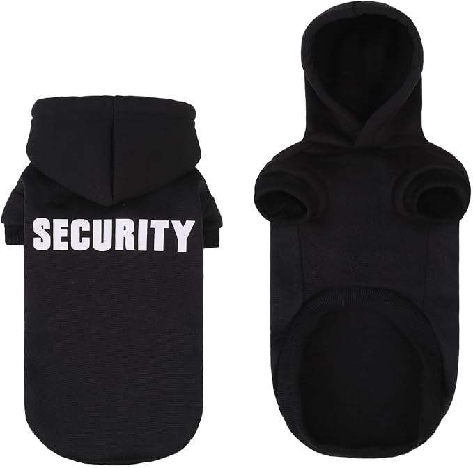 BINGPET Security Dog Hoodie, Dachshund Sweater Clothes with Leash Hole | Warm Dog Sweatshirt for Small Medium Large Dogs, All-Season Cold Weather Comfort & Fit, Soft Winter Hooded Pullover Outfit,Bl