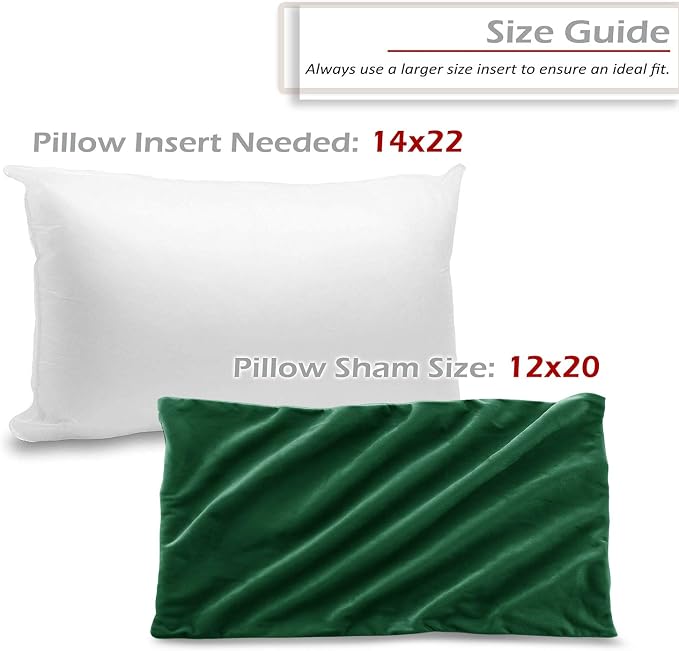 Throw Pillow Inserts Pack of 2 with Velvet Soft Solid Decorative Square Throw Pillow Covers Set for Sofa Couch Car Bedroom, 12X20 Throw Pillows Inserts with 12x18 Washable Cushion Covers, Hunter Green