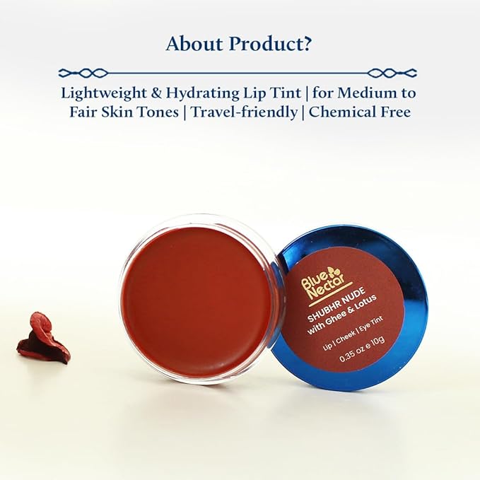 Blue Nectar Lip Tint Stain for Sheer Nude Tinted Lips | Hydrating Lip Tint, Color Infused, with Shea Butter for Natural Looking Finish (0.35 Oz)