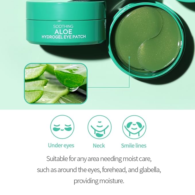 tenzero Soothing Aloe Hydrogel Eye Patch 60 Patches (90g), Aloe Vera Treatments for Puffy Eye, Fine Lines, Soothing, Eye Puffiness Reducer, Hydrating Eye Pads, Korean Under Eye Masks Skincare