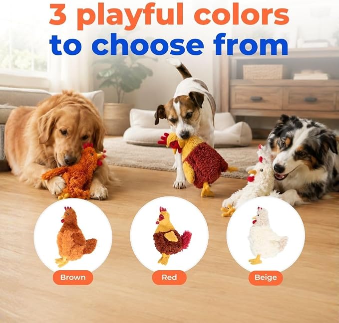Best Pet Supplies Interactive Squeaky Dog Toy - Crinkle Chicken, Beige | Stuffing Free Body, Soft, Squeaks & Crinkles, No Mess, Perfect for Moderate Chewers, Toss and Fetch Play