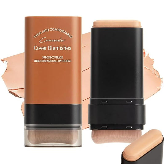 Flawless Face Foundation Stick,Korean Lightweight Hydrating Foundation Contour Stick with Brush,Multi-Use Face Makeup Sticks,Waterproof Thin and Cover Blemishes for All Skin Types (03#Pink Velvet)