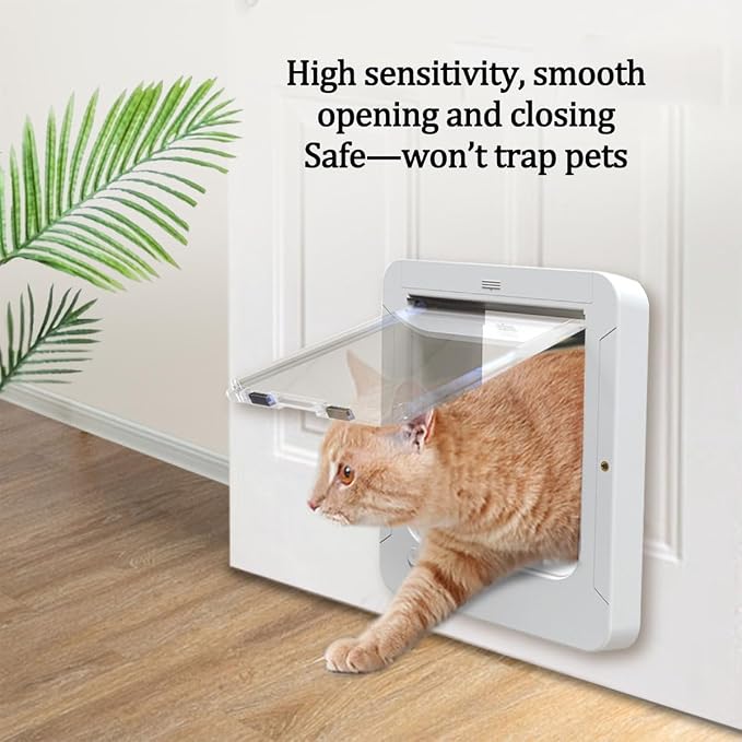 Microchip Cat Door, Remote Control, 4-Way Lock for Doors and Walls