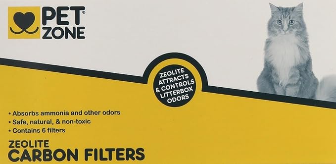 Pet Zone Odor Neutralizing Replacement Carbon Cat Litter Filters, 6-Pack | Helps reduce unpleasant smells around the home, keeps living rooms fresher, simple swap in design for hooded pans and domes