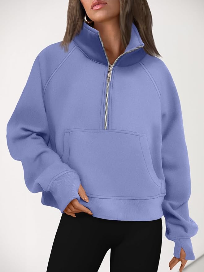 AUTOMET Womens Sweatshirts Half Zip Fleece Pullover Fall Outfits | Fall Fashion Clothes 2026,Cropped Sweatshirts,Cute Y2k Tops,Quarter Zipper Sweater,Winter Loungwear Outfits