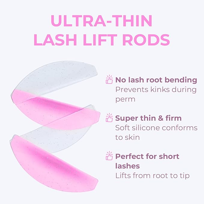 Flat Lash Lift Shields Glueless Ultra Thin Silicone Pads for Perming Lotion No.1, Lash Softening Shields for Easy Korean Eyelash Lift (Glitter White)