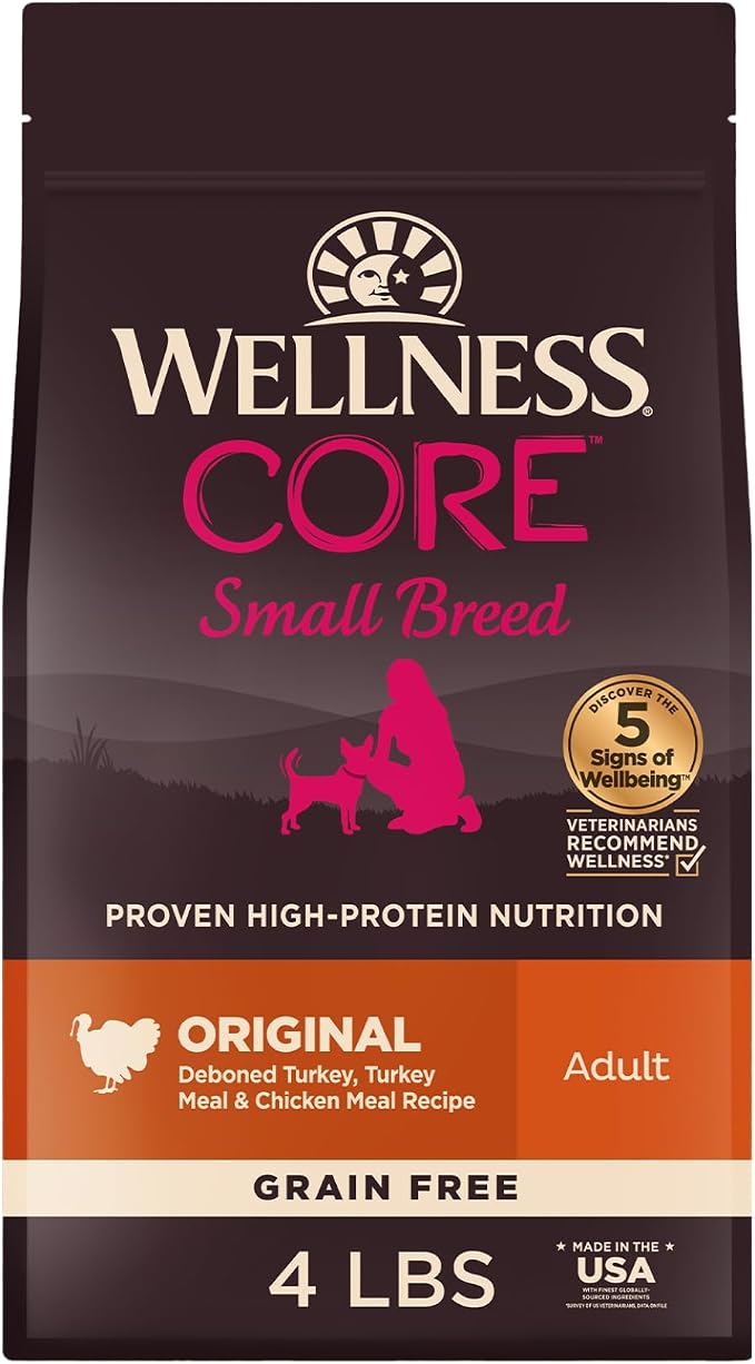 Wellness CORE Small Breed Adult Dry Dog Food, Grain Free Kibble, Natural, High Protein, Turkey and Chicken Recipe, 4 lb Bag