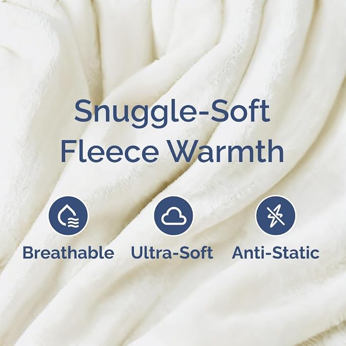 Ultra Soft Fleece Throw Blanket - College Dorm Room Essentials - Ivory | Flannel Fleece, Thick, Warm & Breathable, All Season Cozy, Anti-Static, Microplush, Lightweight for Couch, Bed & Dorm Bedding