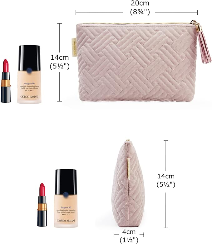 BAGSMART Small Makeup Bag, Elegant Cosmetic Pouch with Tassel, Soft Water-Resistant Travel Organizer for Women, Cosmetics & Everyday Essentials