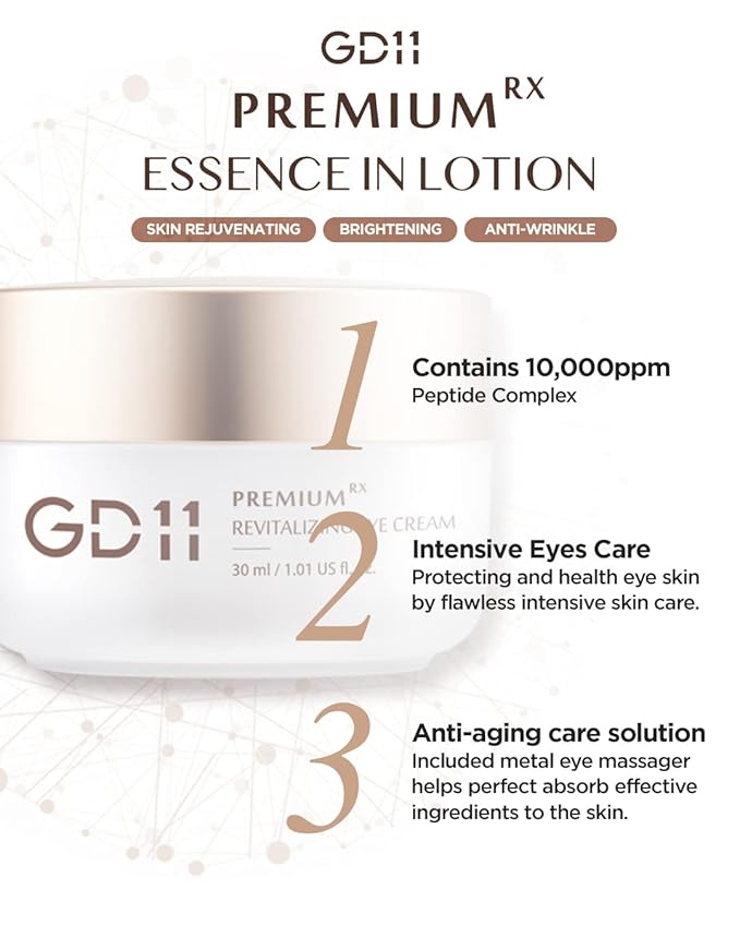 GD11 Premium RX Revitalizing Eye Cream with Metal Massager | Anti-Aging & Anti-Wrinkle Cream That Firms and Lifts the Eye Area with Exosomes, Stem Cell Conditioned Media & Shea Butter 1.01 oz.