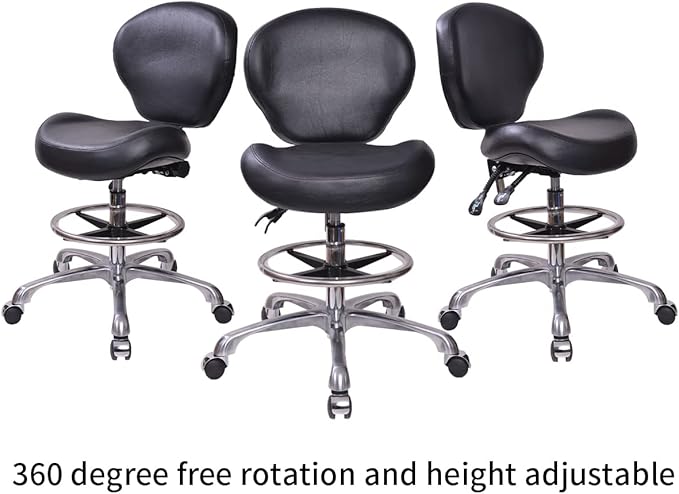 Height Adjustable Rolling Stools Drafting Chair with Backrest & Foot Rest,Work from Home,Studio,Dental,Office for Desk,Salon,Art Studio, Tattoo,Garage, Kitchen, Counter, (Black)