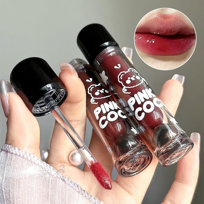 PINKCOCO Mirror Gloss Lip Lacquer Set, 2 Pack (2.4g Each) – Long-Lasting Non-Sticky Lip Gloss, High Shine Moisturizing Lip Tint, Nude & Bright Shades for Daily Makeup & Gift (04+05)