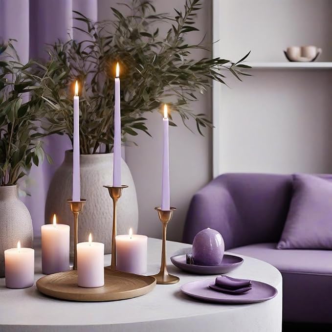 4 PCS Scented Taper Candles Purple 10 inch Long Candle Sticks Soothing Lavender Fragrance Smokeless Tapered Candle for Wedding Decor,Festival and Special Occasions