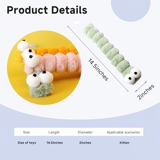 Cat Toys Pillows, Catnip Toys for Cats 3 Pack, Cute Caterpillar Design, Interactive Indoor Kitten Kicker, Promotes Kitty Exercise, Soft and Durable