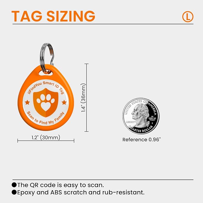 QR Code Dog Tags Personalized for Pets, Real-time Alerts, Orange