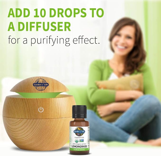 Garden of Life Lemongrass Essential Oil – 100% Pure Essential Oil for Diffuser, Aromatherapy, Meditation, Cleansing and Relaxing, USDA Organic, Non-GMO, 0.5 fl oz