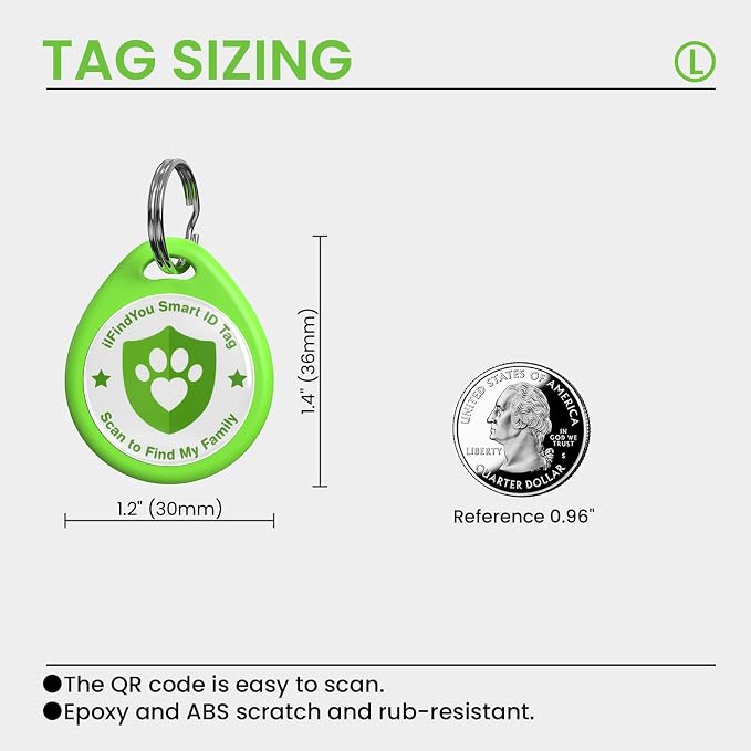 QR Code Dog Tags Personalized for Pets, Real-time Alerts, Green
