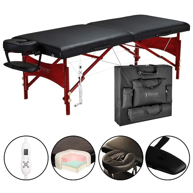Master Massage 30" Roma Therma-Top Portable Massage Table Pro Package, Black, Adjustable Heating System