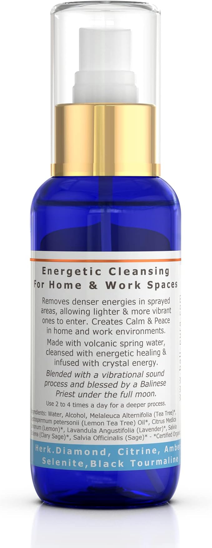 BALIPURA - Space Clearing Healing Aura Crystal Spray - Black Tourmaline & Selenite Crystals - Tea Tree, Lavender & Clary Sage Organic Essential Oils Blends - Handmade in Bali - 3.4 fl.oz