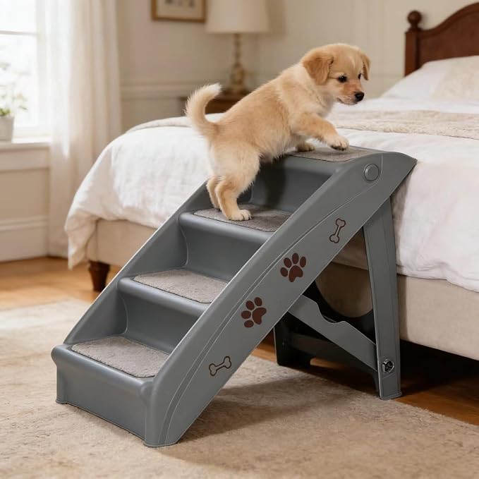 ZENY Dog Stairs for Bed 20" H,4-Step Dog Steps for High Bed, Couch, Car | Pet Steps for Small Dogs and Cats, Non-Slip Pet Ramp Indoor, Grey