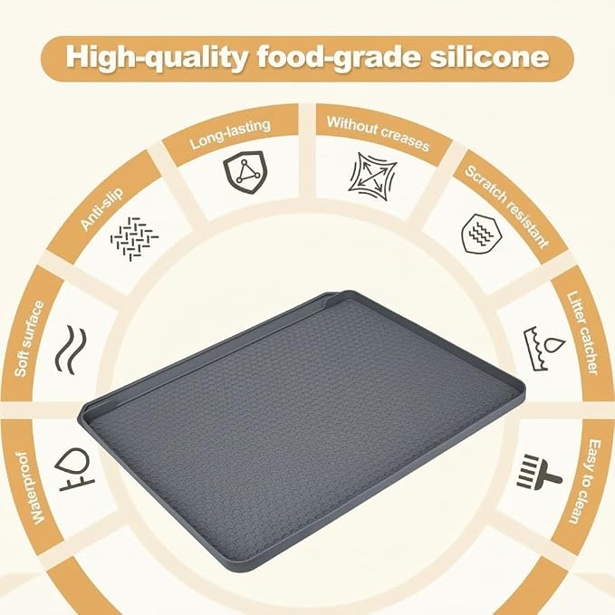 Cat Litter Mat, 24''x20'' Waterproof Silicone Litter Trapping Mat for Litter Box, Soft on Kitty Paws Non-Slip & Easy to Clean (Dark Grey)