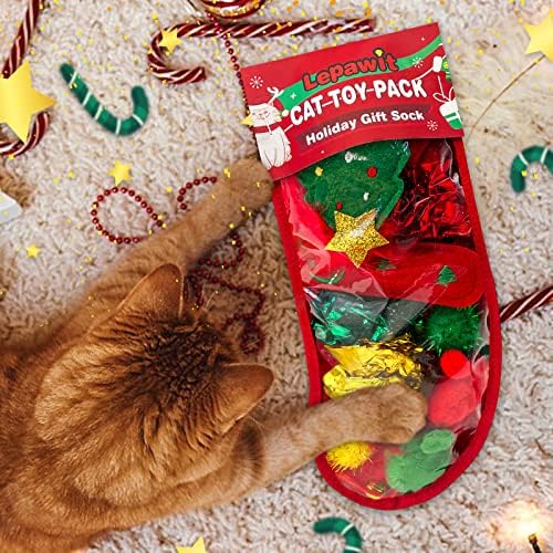 Cat Christmas Stocking, 10 Pack Gifts for Christmas, Interactive Feather Toy with Catnip, Cat Ball Toys, Crinkle Balls, Mice Toys for Indoor Cats & Kitten