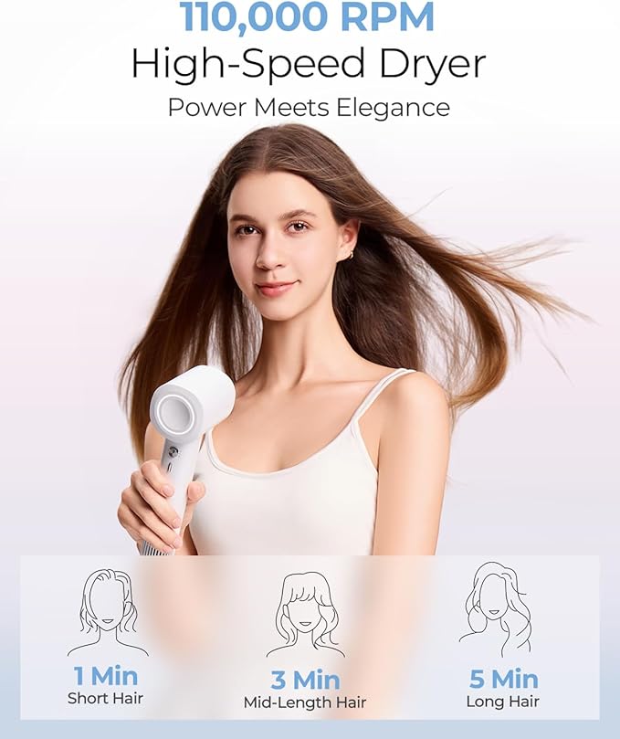 Kids Hair Dryer Mini, Lightweight 0.64lb High-Speed Blow Dryer with Smart Temperature Control & 600M Negative Ions, Compact Travel Hair Dryer for Kids, Adults & Seniors