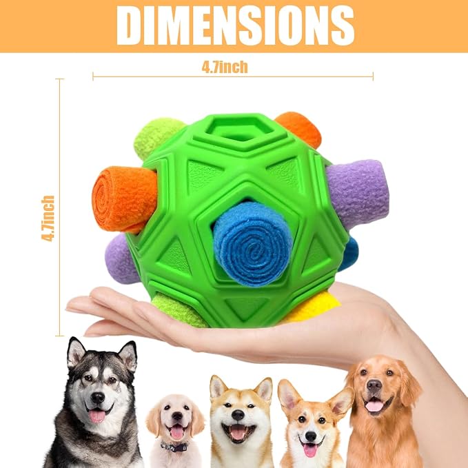 Dog Snuffle Ball-Interactive Puzzle Dog Toys Encourage Natural Foraging Skills Slow Feeder for Training and Stress Relief, Cloth Strip Hiding Food Dog Toys with Squeaky Carrot Toy for Any Size